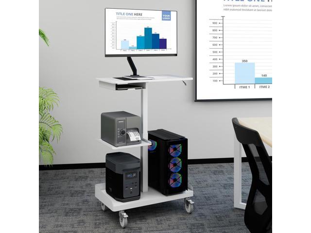 Mobile Workstation Cart with Monitor Mount & CPU Holder,White Height Adjustable Computer Cart,Heavy-Duty Rolling Standing Desk for Home...