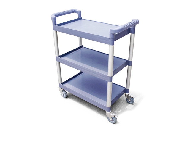 Heavy-Duty 3-Tier Plastic Utility Bus Cart with Locking Casters, 350 lb Capacity, 42.5 x 19.5 x 38.5 Inch, Gray