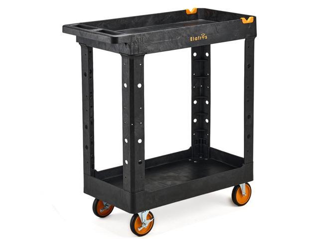 2-Shelf Heavy Duty Utility Cart, 34.4 x 16.7 x 38.5 in 550 lbs Capacity, Deep Tub Shelves, Industrial Plastic, Rolling Work Cart, Service Tool.