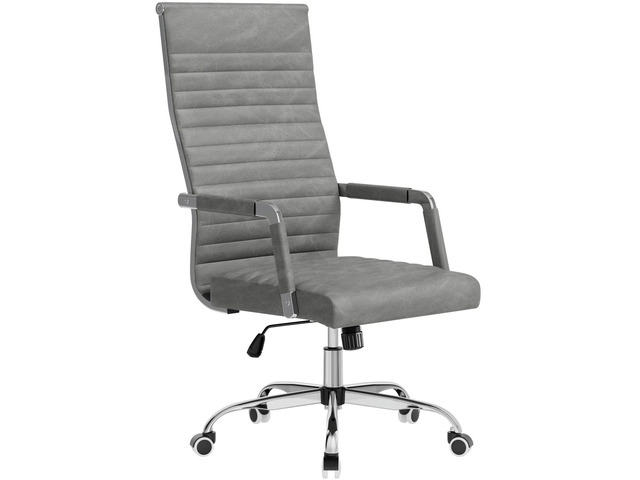Ribbed Office Chair, High-Back PU Leather Office Chair Executive Task Chair with 360Â° Swivel Wheels for Conference Room, Home Offices (Grey)