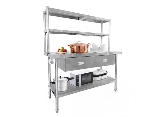 Stainless Steel Table with Shelves & Drawers, 48' x 24' Prep Table for Commercial Kitchen, Heavy-Duty NSF Work Tables Workbench with Adjustable...