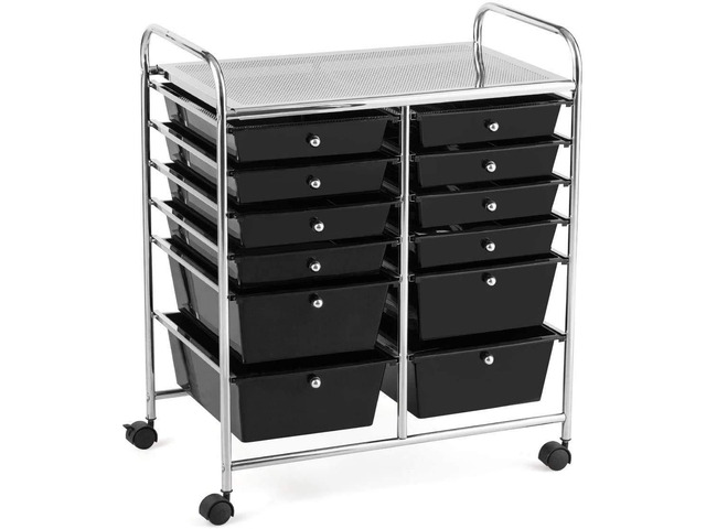 12-Drawer Rolling Storage Cart, Utility Cart Storage Shelves with 4 Universal Wheels, Tools Scrapbook Paper Organizer, Ideal for Home Kitchen...