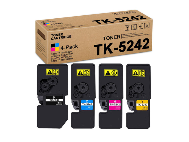 TK5242 TK-5242 Toner Cartridge Set (4-Pack, 1Black/1Cyan/1Magenta/1Yellow) - Lovn TK-5242K TK-5242C TK-5242M TK-5242Y Toner Replacement for Kyocera...