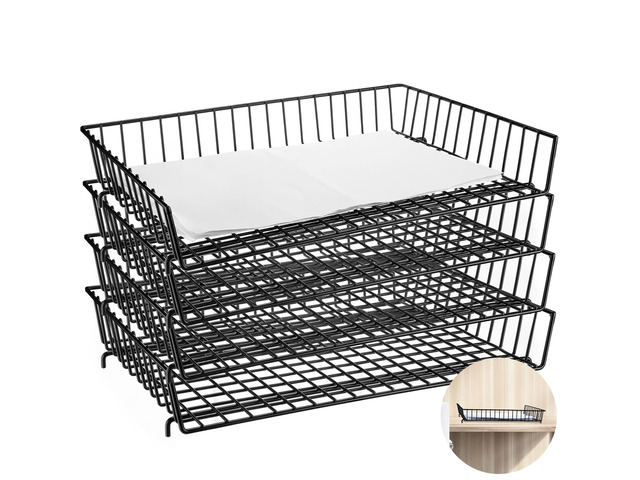 4 Pcs Metal Paper Tray 11 x 17 Inch Iron Wire Grid Desk File Document Letter Tray 11 x 17 Paper Desk Organizer Wide Entry Basket for Office Home...