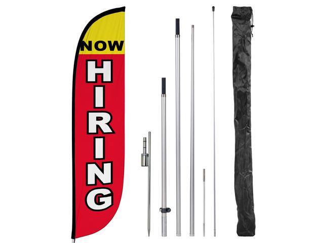 Feather Flag Set, 12 ft Advertising Flag with Poles and Ground Spike for Business Promotion, Now Hiring (10M1200298GSet) with Poles and Ground Spike