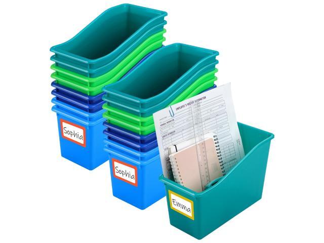 24 Pack Fresh Riverside Color Book Bins for Classroom Bulk Binder Holders with Name Labels Plastic Organization Book Baskets Teacher Storage Boxes...