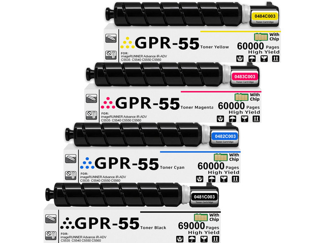 GPR55 GPR-55 Remanufactured Toner Cartridges 4 Pack High Yield Replacement for Canon GPR55 GPR-55 toner for ImageRunner Advance C5535 C5535i C5540...