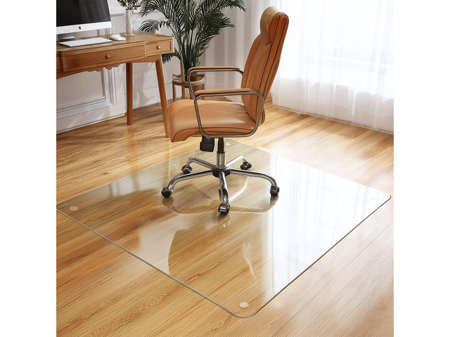 Premium Tempered Glass Chair Mat, 46 x 55 Inch Large Office Floor Mat for Carpet or Hardwood Floors, 1/5' Thick with 12 Anti-Slip Pads