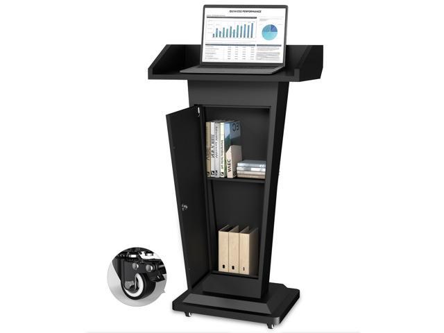 Podium Stand with Wheels, Heavy-Duty Metal Lecterns & Podiums with Storage, 46.5H Portable Pulpits for Churches, Classrooms and Conferences,.