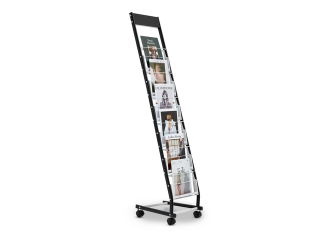 Brochure Display Rack, Narrow 6-Tier Magazine Literature Display Stand with Wheels, Metal Floor Standing Magazine Rack, Movable Newspaper Catalog...