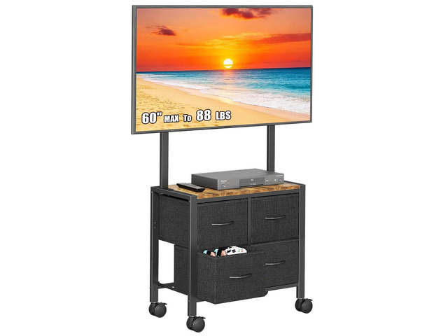 Mobile TV Cart Rolling TV Stand Holder with 4 Drawer, for 23-60 inch Flat/Curved Screens,Portable Corner Floor TV Stand on Wheels, Holds Up 88Lbs...