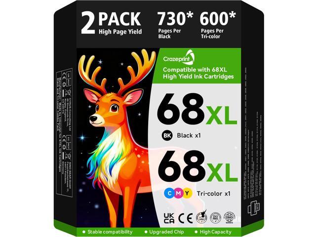68 68XL Ink Cartridges Black/Color Combo Pack Compatible for HP 68 Ink Cartridges Fit for Envy 6155e 6555e 6100e 6165e 6500e 6152e 6552e 6558e.