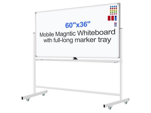 Mobile Magnet Whiteboard with Stand 60x36 Double-Sided Dry Erase Board with Stand - Magnetic Portable Standing Whiteboard - 5' x 3' Rolling White...