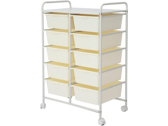 Rolling Cart with 10 Drawers, Plastic Drawer Cart with Metal Frame, Multipurpose Art Craft Cart Organizer with Wheels, Utility Cart with Drawers...