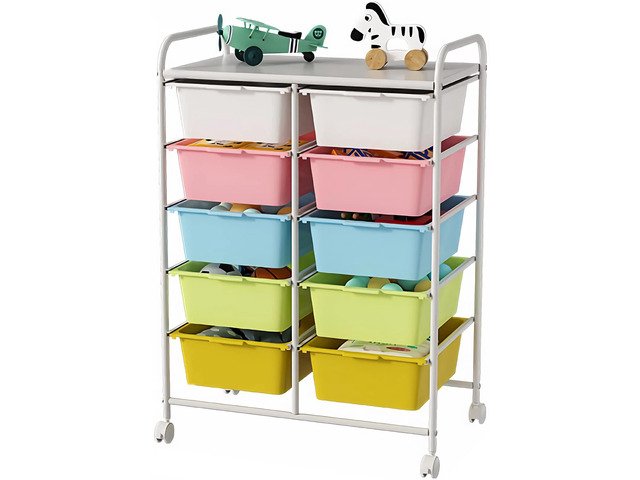 10 Drawers Rolling Storage Cart, Plastic Drawer Cart with Metal Frame, Multipurpose Art Craft Cart Organizer with Wheels, Utility Cart with Drawers...