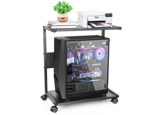 Computer Tower Stand 2-Tier Metal PC Stand for Floor Carpet Under Desk Mobile CPU Stand for Most Computer Towers, 19.69'L x 23.42'H