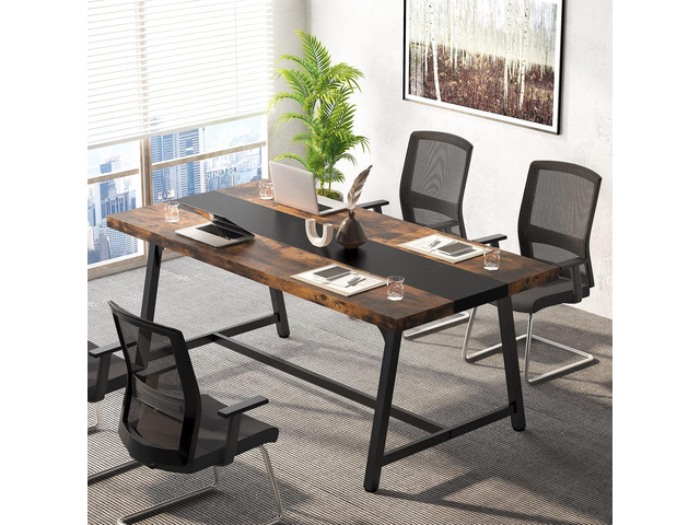 6FT Rectangle Conference Table, 70.87L x 33.46W x 29.92H Inches Meeting Table for Conference Room, Wood Office Executive Desk with Strong Metal...