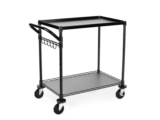 680Lbs Capacity Heavy Duty Rolling Utility Cart,2 Tier Rolling Carts with Wheels,Commercial Grade Metal Cart with Handle Bar & Shelf Liner,Trolley...