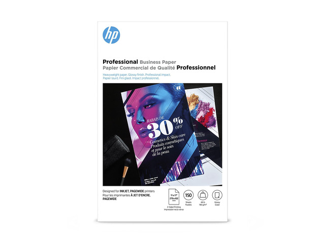 Professional Business Paper, Glossy, 11x17 in, 48 lb, 150 sheets, works with inkjet printers (CG932A)