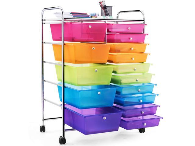 Byroce 15-Drawer Storage Rolling Cart, Mobile Classroom Craft Organizer for Art Supplies, Tools & Paper, Multipurpose Storage Cart on Wheels for.