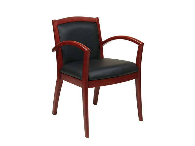 OSP Furniture Office Star NAP97CHY-EC3 Napa Full Cushion Black Leather Back and Seat Wood Guest Chair, Cherry