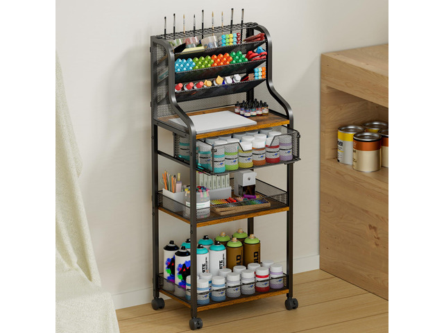 Large 7-Tier Rolling Utility Cart with Drawer, 40in Tall Metal Craft & Art Storage Organizer with Lockable Wheels, Storage for Art Studio, Drawing...