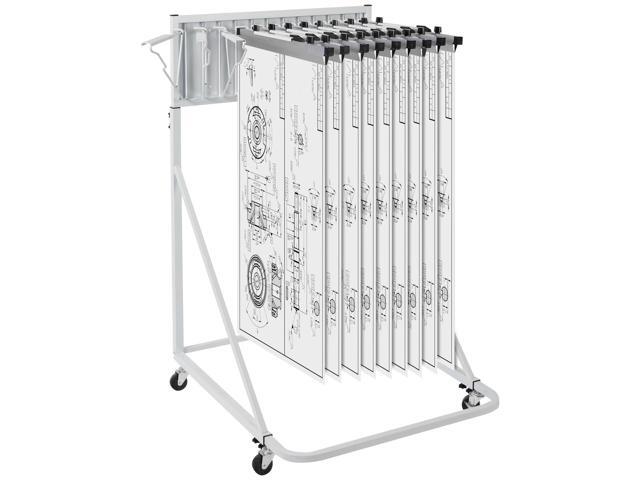 Mobile Blueprint Storage Rack, Plan Holder with 12 Pivot Brackets, Mobile Blueprint Holder Adjustable Height & Length, Poster Display Rack for...