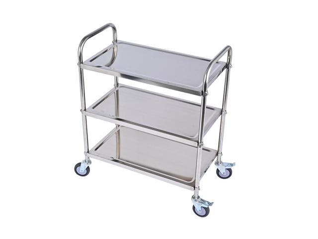 3 Shelf Stainless Steel Cart, 420 lbs, 1MM Thick, Serving With Wheels, Household Service Trolley, 360 Rotation Storage Shelf With Locking Wheels.
