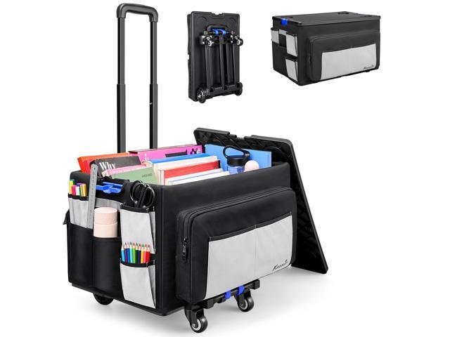 2 in 1 Rolling Cart with Canvas Organizer Bag, 290LBS/70L Capacity Collapsible Teacher Rolling Cart with Lid for School, Craft, Office & Garden,...