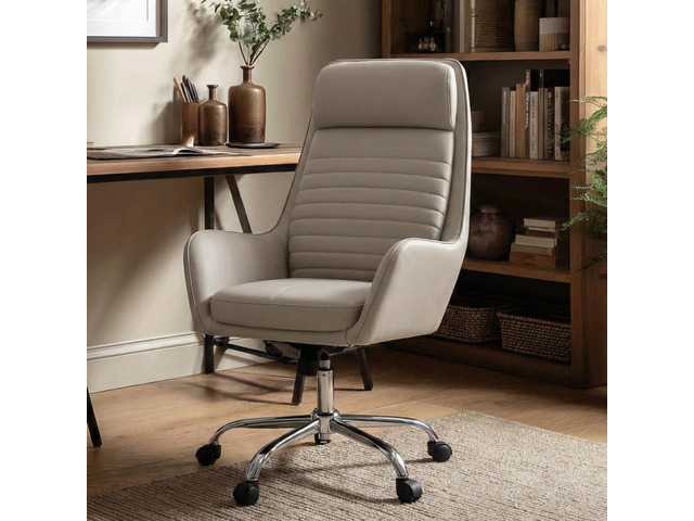 Ellis High-Back Home Office Desk Chair, Leather Executive Chair with Integrated Armrests, Khaki