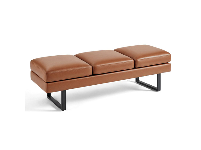 3 Seats Faux Leather Reception Bench, 60 Inches Office Guest Chair with Heavy-Duty Metal Legs, Upholstered Waiting Room Chairs for...