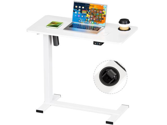Small Electric Standing Desk Bedside Table with Hidden Wheels 31.5 x 15.8 Inch Adjustable Computer Laptop Office Desk, White