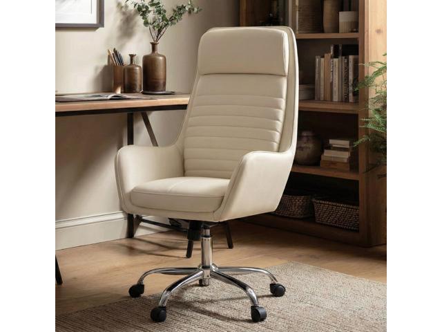 Ellis High-Back Home Office Desk Chair, Leather Executive Chair with Integrated Armrests, Beige