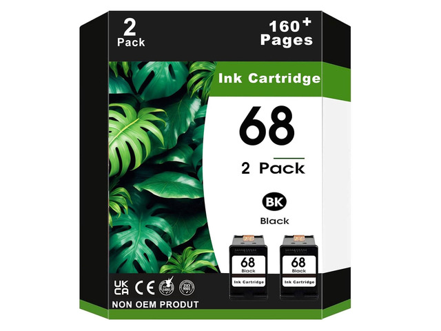 2 Pack 68 Black Ink Cartridges 7FP21TN Compatible for Envy 6152e 6155e 6552e 6555e 6558e Printer 160 Pages (2 Black)
