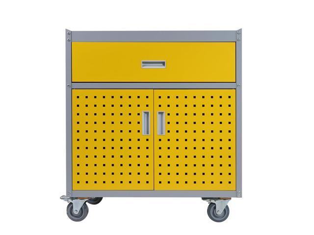 Metal Storage Cabinet with Wheels 30' x 18' x 34' Mobile Metal Garage Cabinet with 1 Drawer & 2 Doors Small Rolling Tool Storage Cabinet with 1...