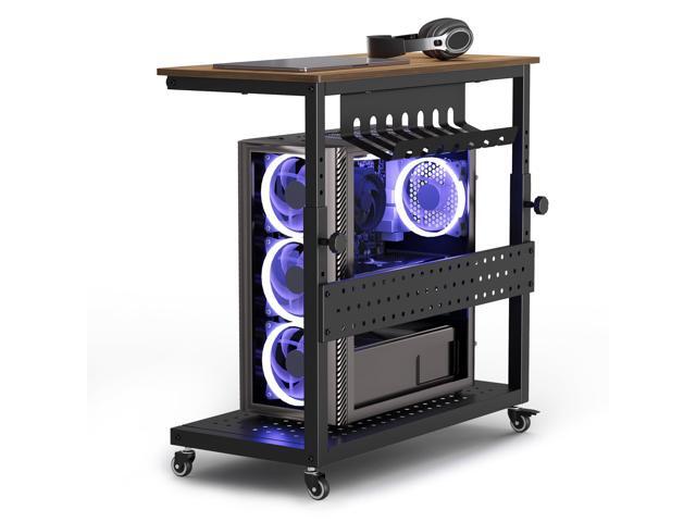 Computer Tower Stand, 2-Tire PC Stand with Rolling Wheels, Line Storage Rack, Adjustable Under Desk PC Cart, Mobile Rolling CPU Holder Cart for...