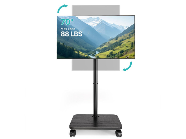 Rolling TV Stand for 32-70 in TVs with 90° Rotation, up to 88 lbs Height Adjustable, Mobile TV Stand on Locking Wheels, Standing TV Mount Fits...