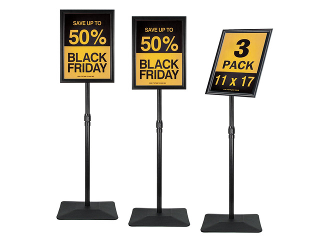 Adjustable Sign Stand for Display, with Upgraded Iron Base, Pedestal Floor Signage Stand Holder for Outdoor or Indoor Advertising (11 x 17, Black,...