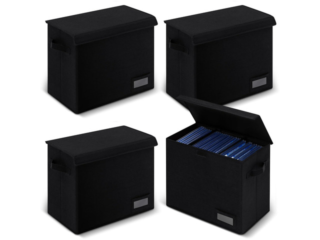 4 Pack Graded Comic Book Storage Box 15.5 x 9.5 x 13.5 Inch Collapsible Holds 112 Comic Book Organizer with Lid Labe 3 Removable Box Partitions, Black