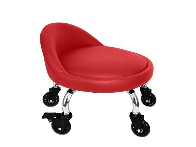 Rolling Stool with Backrest 450 Lbs High Weight Capacity PU Leather Roller Seat and Heavy-Duty Crystal Universal Wheels for Men Women Furniture.