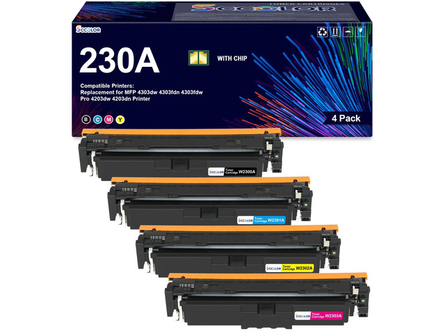 230 230A Toner Cartridges W2300A W2301A W2302A W2303A-4Pack High Yield with New Chip Replacement for Color Pro 4203dn 4203dw 4303dw 4303fdw...