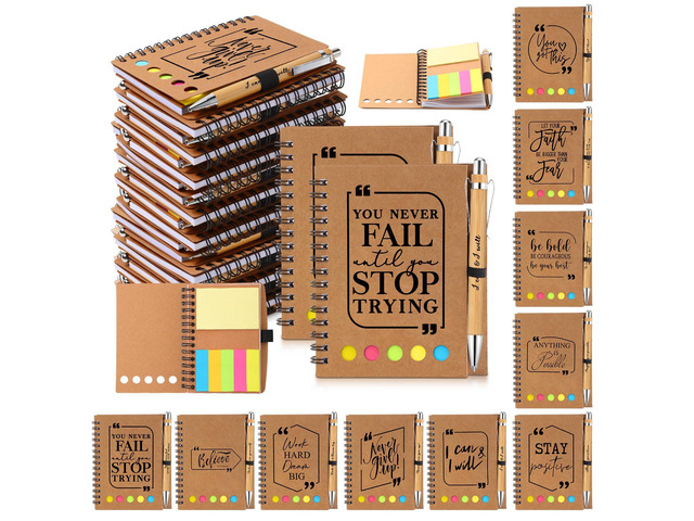 50 Sets Inspirational Spiral Notebooks with Sticky Note Pen Bulk, Back to School Employee Appreciation Gifts for Teacher Motivational Journals...