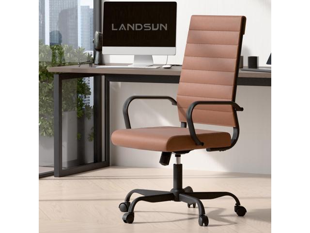 Home Office Chair High Back Executive Chair Ribbed Leather Computer Desk Chair with Armrests Soft Pad Adjustable Height Swivel Conference Brown Black