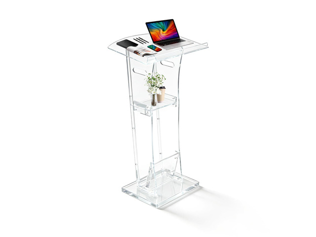 43' Transparent Clear Acrylic Podium & Lectern Stand Portable with Storage Shelf, pulpits for Churches, for Speech, for Presentation, Shtender
