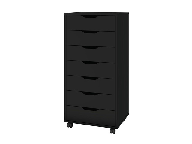 7 Drawer Mobile File Cabinet, Wooden Under Desk Storage with Wheels Office Organization Vertical Filing Chest of Drawers for Home Office (Black)