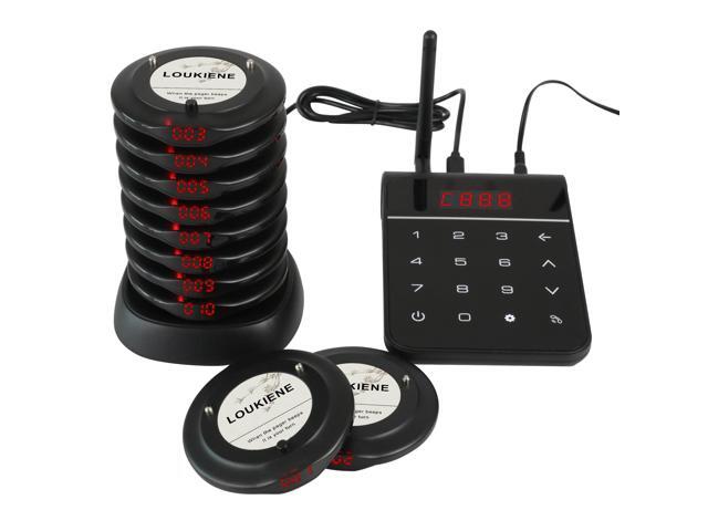 Pagers for Restaurants, Restaurant Paging System, Waterproof Mute Keypad, Vibration Flash Buzzer Mode, 10 Coaster Pager for Church Nursery Club.
