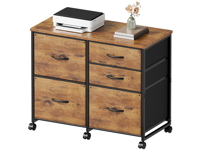 Lateral File Cabinet with 5 Drawers Rolling Filing Cabinets Under Desk Storage Printer Stand with Wheels,Mobile File Cabinet for Home Office,Rustic...
