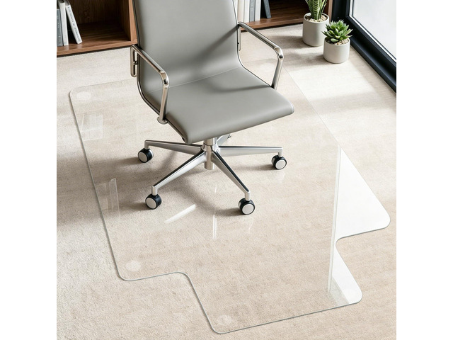 Premium Tempered Glass Floor Mat with Lip - 36' x 47' Large Office Floor Mat for Carpet or Hardwood Floors, 1/5' Thick with 12 Anti-Slip Pads
