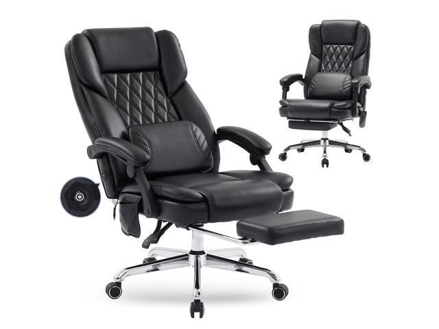 Massage Office Chair with Footrest, High Back Executive Chair, Ergonomic Desk Chair with Removable Pillow, 2 Lumbar Massage Points, Reclining,.