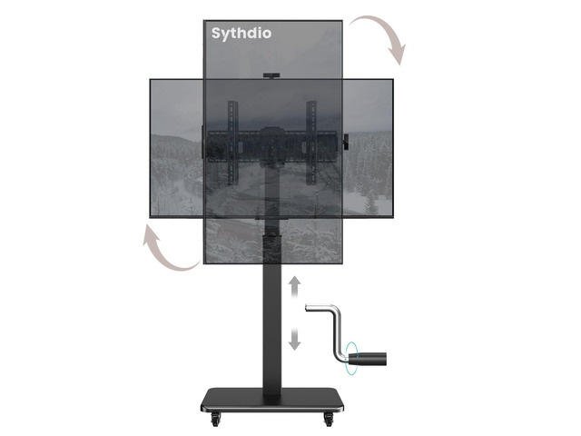 Mobile TV Stand on Wheels with 90°Swivel, Portable Rolling TV Stand with Hand Crank Infinitely Adjustable Height, Rolling TV Cart with Wheels for...